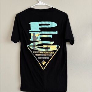 Black Short-Sleeve Graphic Tee with Aqua and Yellow Design